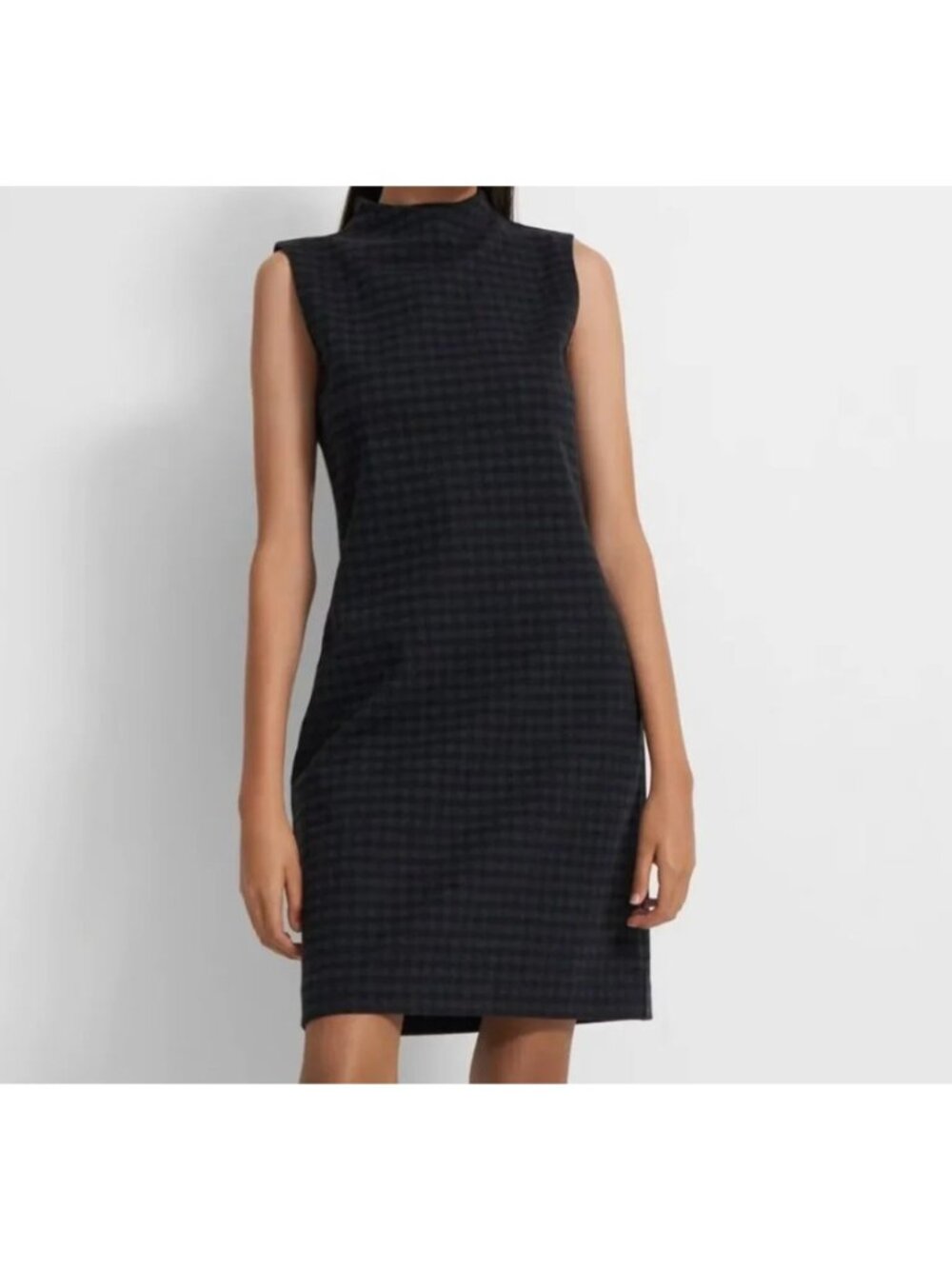 Theory Gingham Knit Mock Neck Dress grey multi colorway knitted sleeveless XS